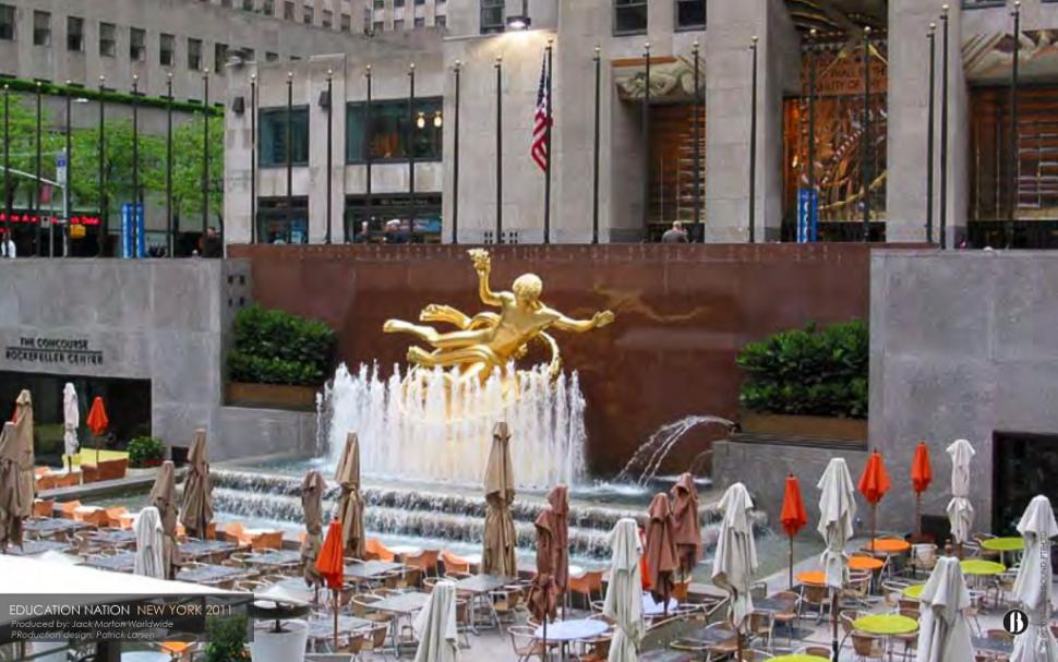 NBC News' Education Nation at Rockefeller Center, New York — broadcast event with scenic work that earned a News & Documentary Emmy. Design work by Patrick Larsen.
