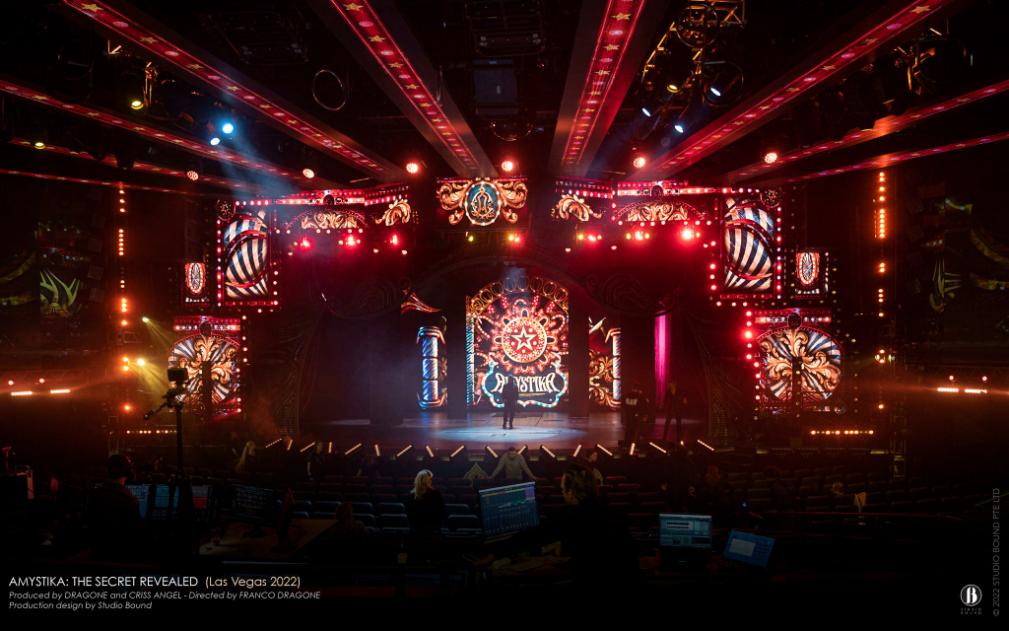 AMYSTIKA – The Secret Revealed at Planet Hollywood Resort & Casino, Las Vegas (2022). Production design by Patrick Larsen, Studio Bound.