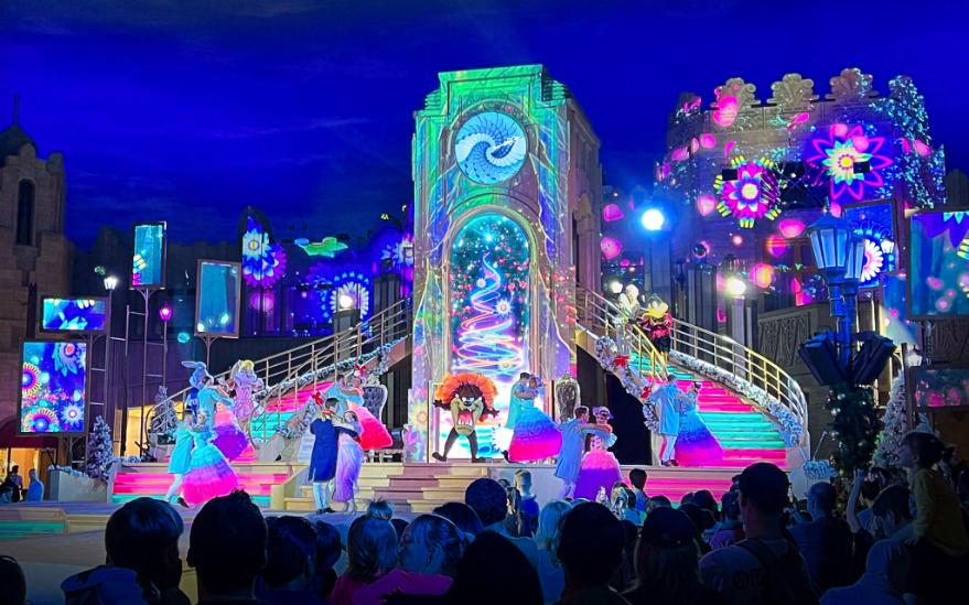 Central stage and clock tower at Warner Bros. World Abu Dhabi