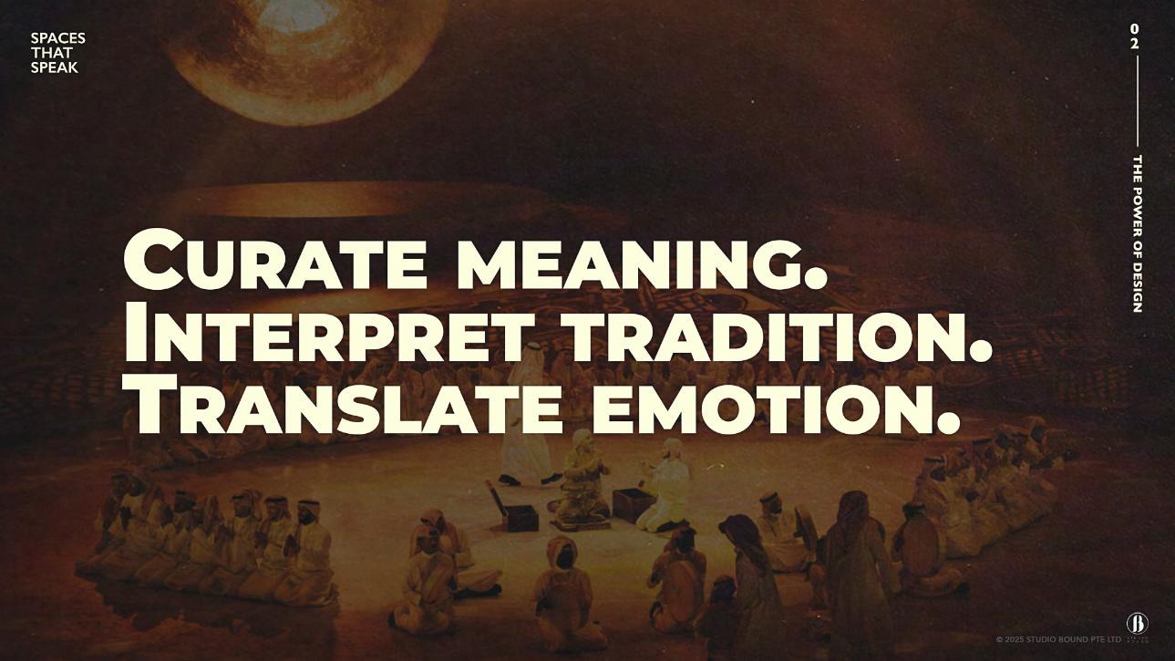 Keynote slide reading Curate meaning. Interpret tradition. Translate emotion.