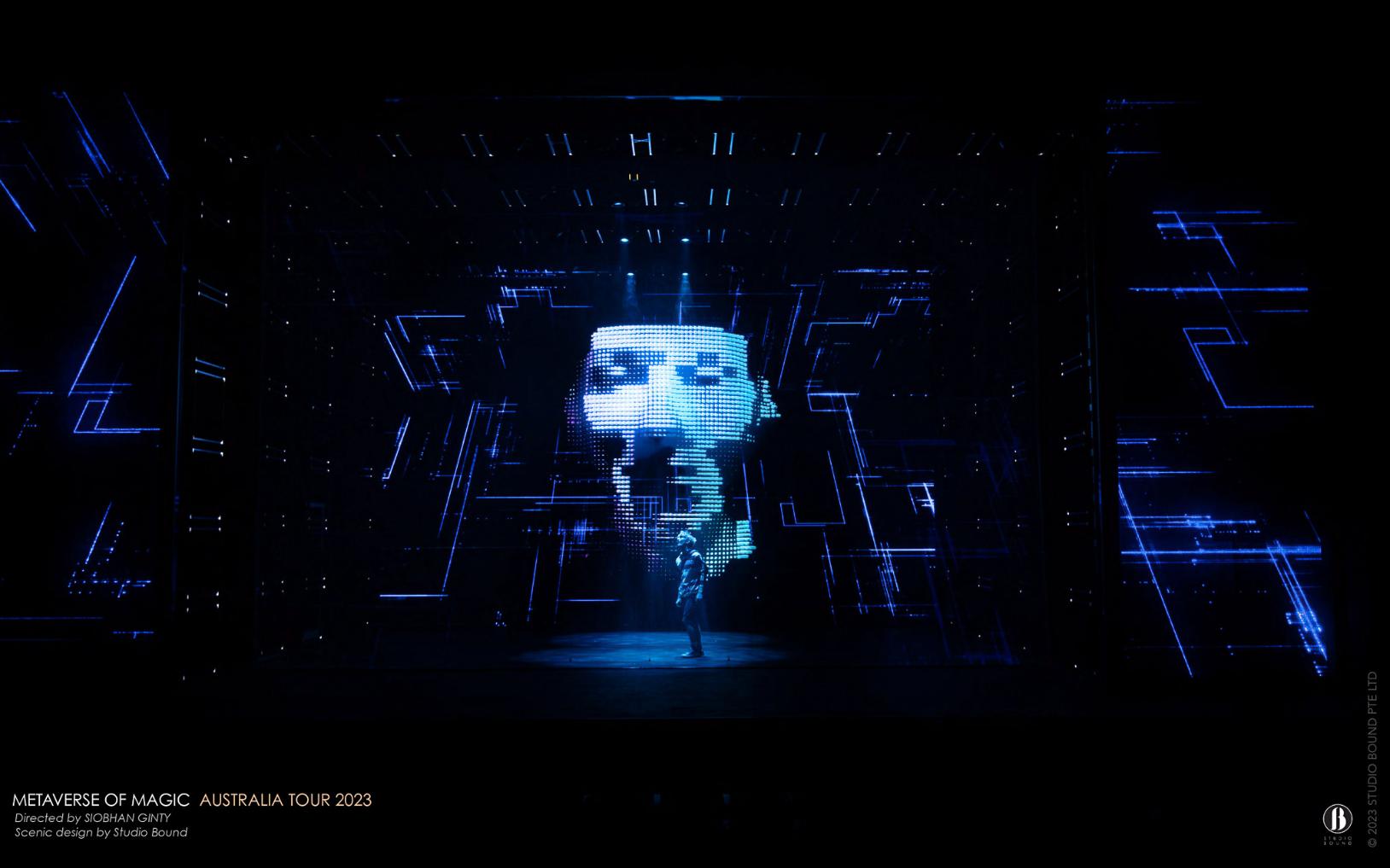 Metaverse of Magic — an interactive magic spectacular that toured Australia (2023–24). Production design by Patrick Larsen, Studio Bound.