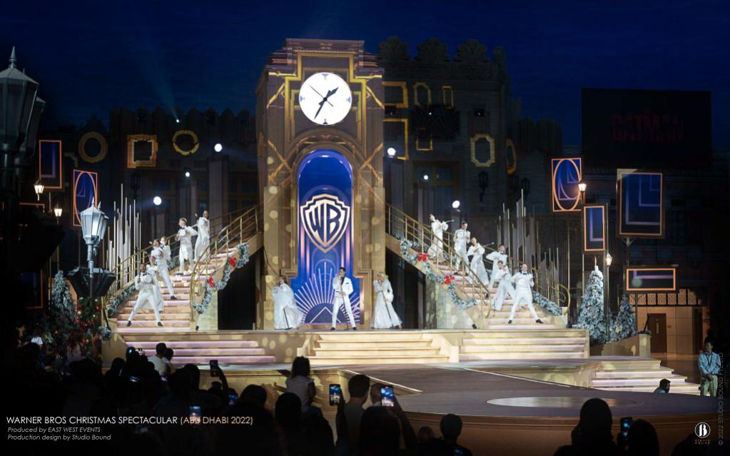 Vintage-Hollywood clock tower and stage in the park plaza